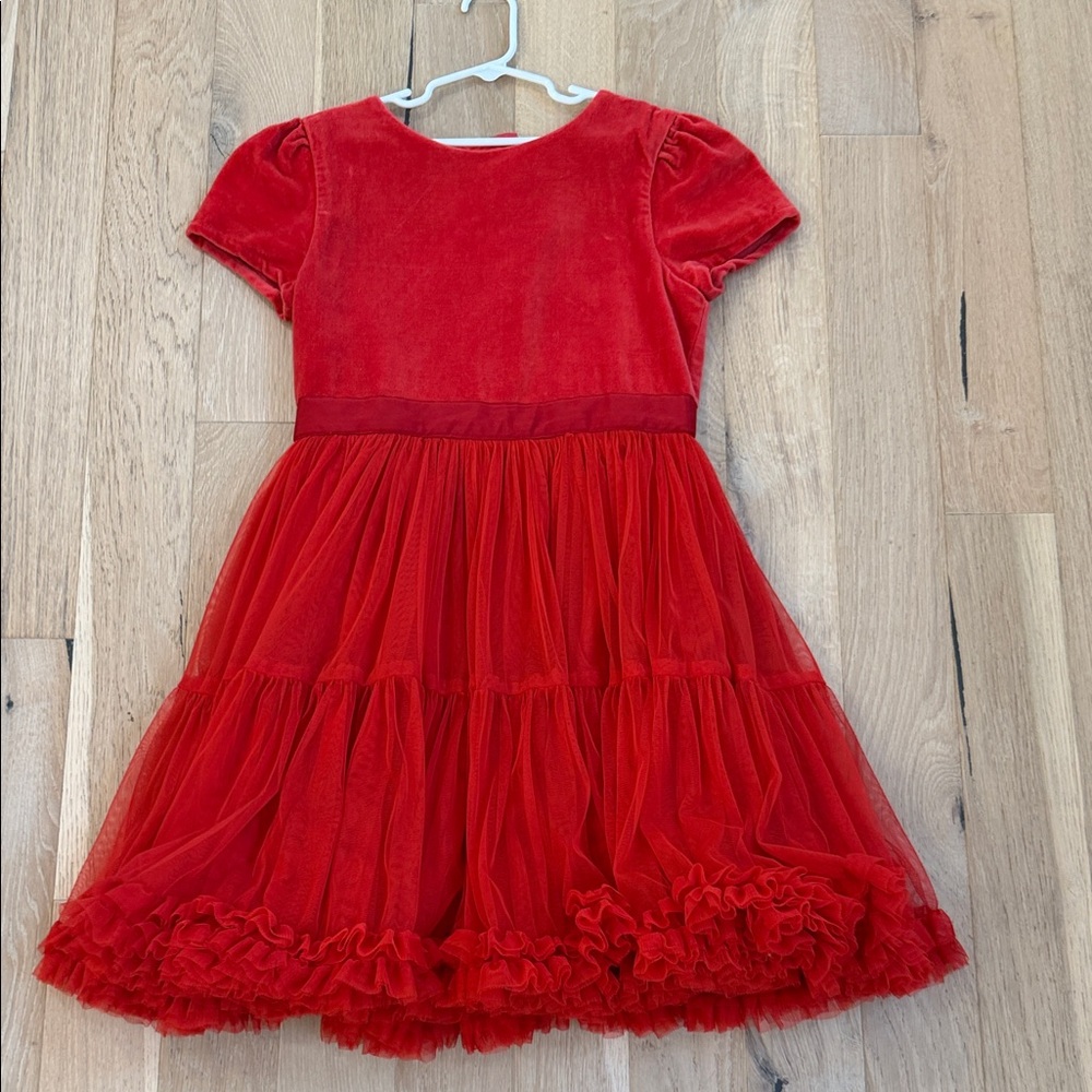 Mini Boden Red Velvet Top with Gold Trim
